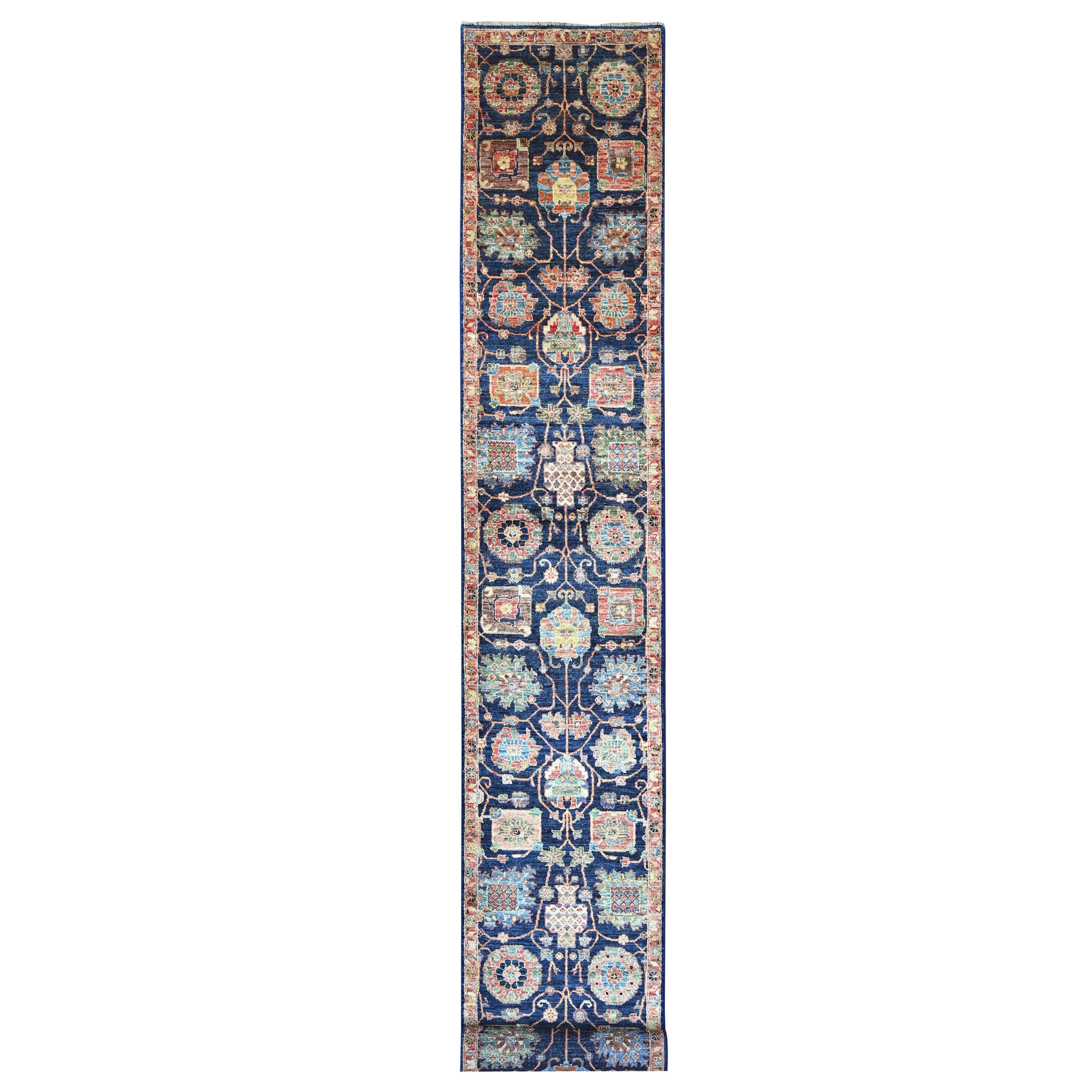2'6"x21'8" Yale Blue, Aryana Grade, Northwest Persian with All Over Design, Vegetable Dyes, High Mountain Wool, Hand Knotted, Densely Woven, XL Runner, Oriental Rug 